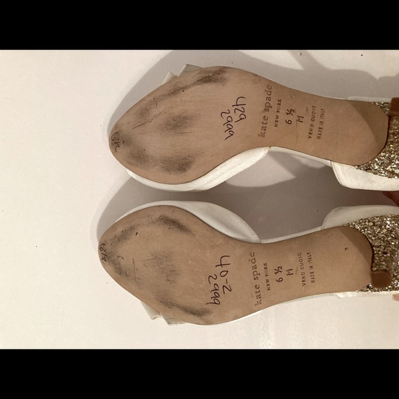 Ivory Kate Spade D'Orsay Wedding Heels with Gold Glitter - Picture 5 of 6